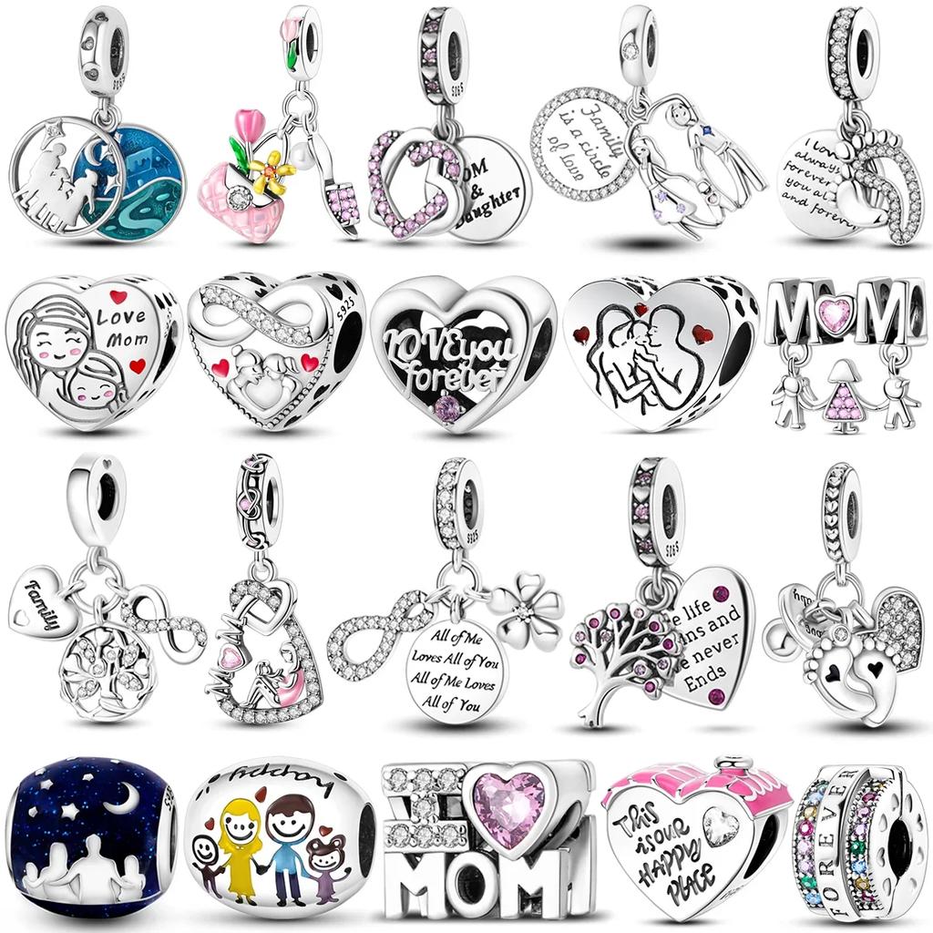 Copper Bead Mom Love Happy Family Dangle Mother'S Gift Charm Fit Original Bangle Bracelet Necklace Diy Jewelry