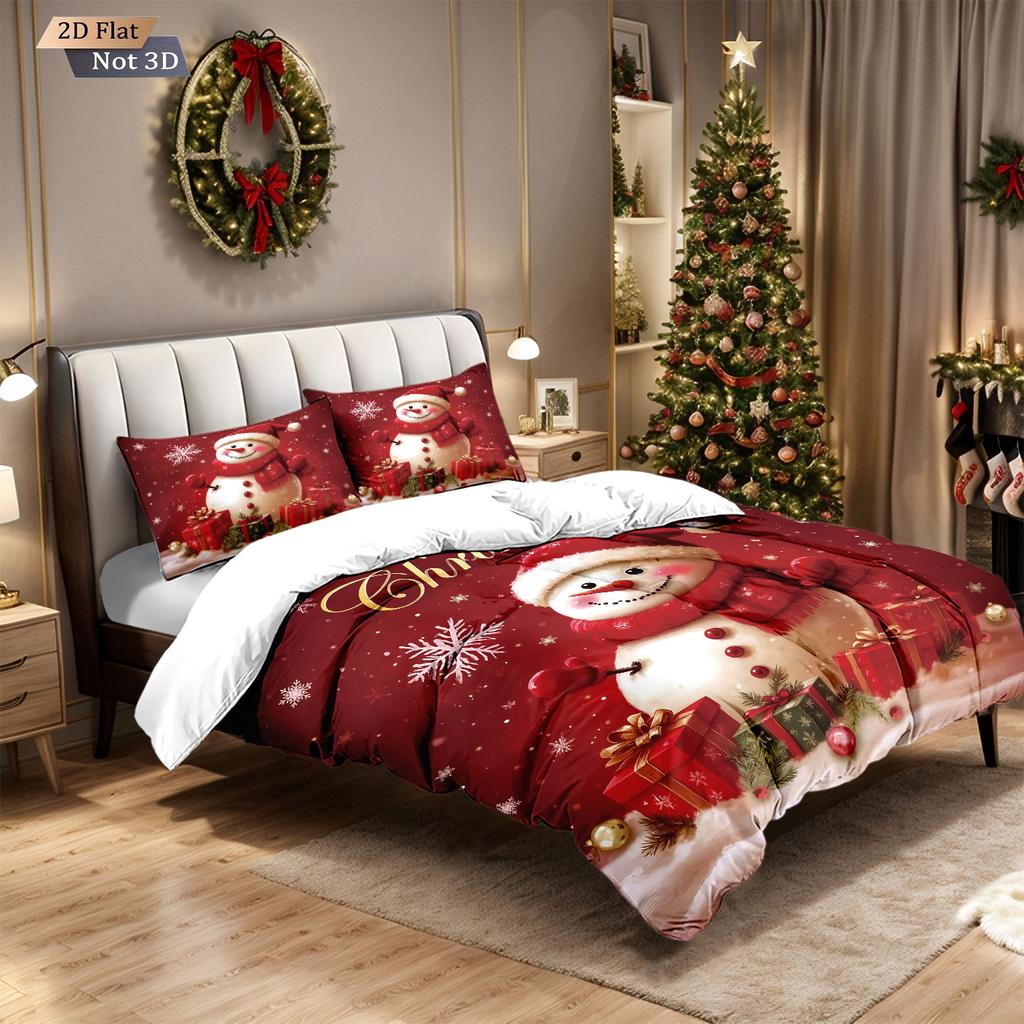 Набор пододеяльников без наполнителя с красным принтом снеговика, 3 шт., разные размеры, мягкое постельное белье для спальни, праздничное украшение, машинная стирка