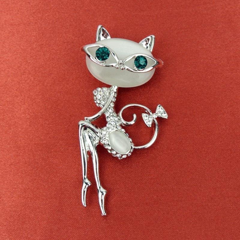 1pcs Brooch Pin Opal Rhinestone Crystal Little Cat Animal Jewelry
