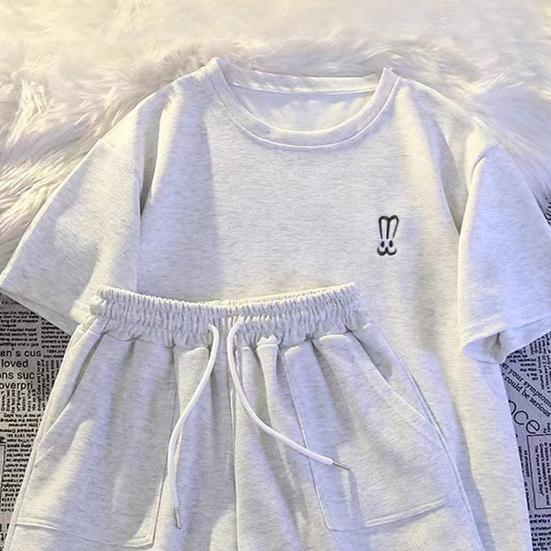 2 шт./компл., женская футболка, шорты, костюм с круглым вырезом, однотонный, с короткими рукавами, топ на шнурке, эластичная талия