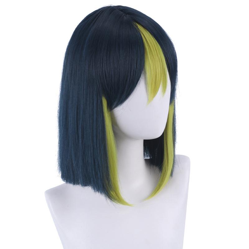Парик для косплея Game Genshin Impact Tighnari темно-синий зеленый короткий термостойкий синтетический волос для ролевых игр + шапочка для парика