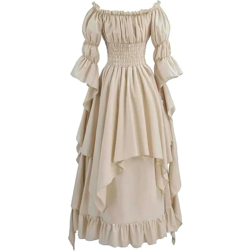 Women's Vintage Solid Color Lace Collar Long Sleeve Dress Cos Dress