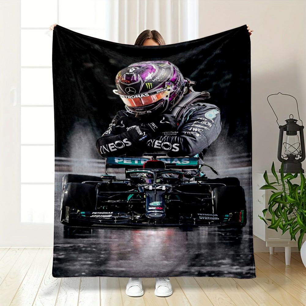 Lewis Hamilton Mercedes #44 Purple Helmet Rain F1 Racing Warm Printed Blanket for Living Room Couch