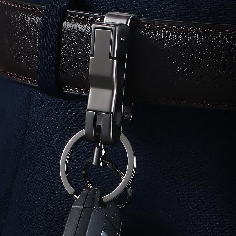 Belt Passable Car Keychain Men's Creative Zinc Alloy High Quality Anti-Lost Dual Keyring Key Pendant Accessories