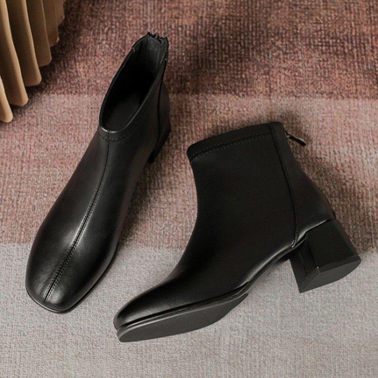 Модные осенние короткие сапоги с круглым носком, женские кожаные туфли на среднем каблуке, женские ботильоны с застежкой-молнией сзади для женщин, Mujer