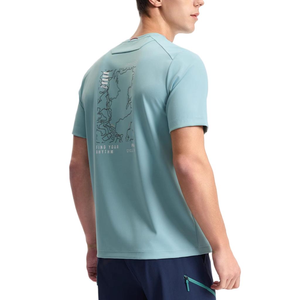 FILA Cycling Casual Solid Color Letter Short Sleeve T-Shirt Men Tops Stone-Blue A11M528108F-LB