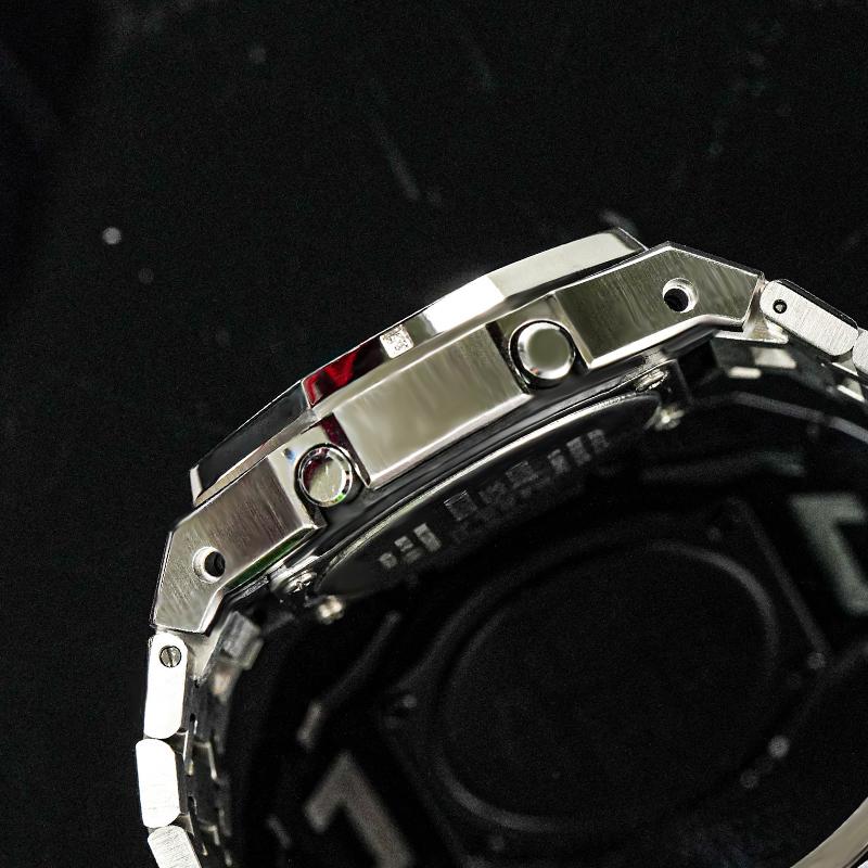 CASIO Customized watch modified series pink silver steel trend modified waterproof luminous Quartz same style for men and w FenYinGang(QuanShuangYin)