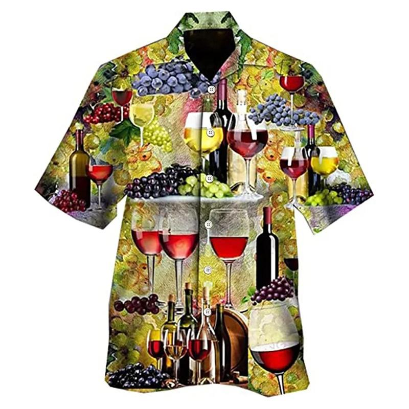 Vintage Hawaiian Shirts For Men 3d Beer Print Oversized Womens Clothes Beach Party Blouse Street New Designs Short Sleeved Shirt
