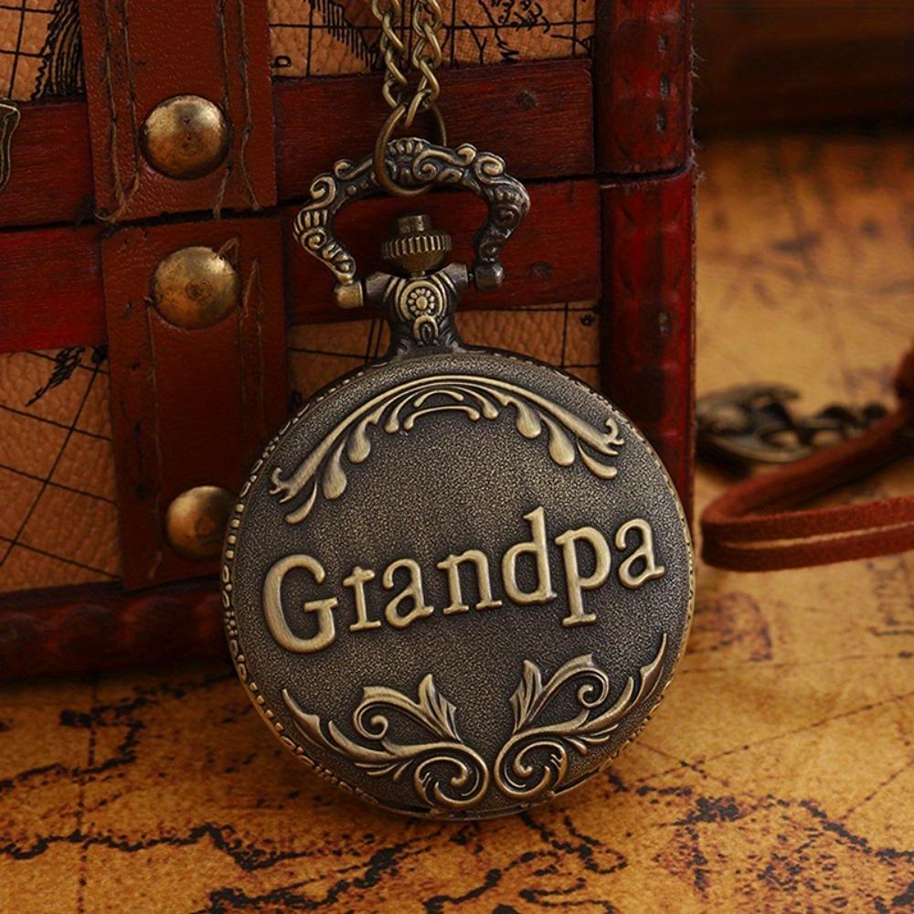 2 шт./комплект, мужские карманные часы, антикварные карманные часы «Gandpa», винтажные кварцевые панк-часы с подвеской на ожерелье, сплав, подарки для коллекционных произведений искусства.