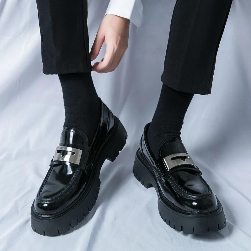 Модные мужские туфли на платформе из кожи, высокие классические удобные туфли с острым носком на шнуровке, деловые туфли, модные повседневные свадебные вечерние туфли
