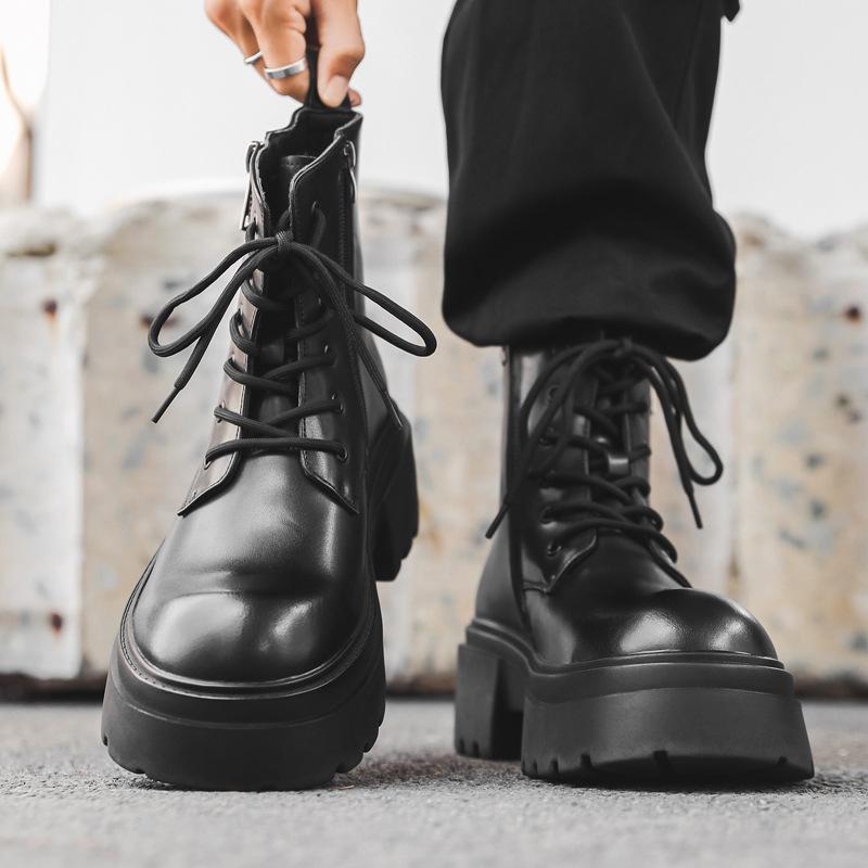 Ботинки Мартин мужские в британском стиле черные универсальные простые трендовые увеличивающие рост рабочие ботинки мужская обувь 22317-J
