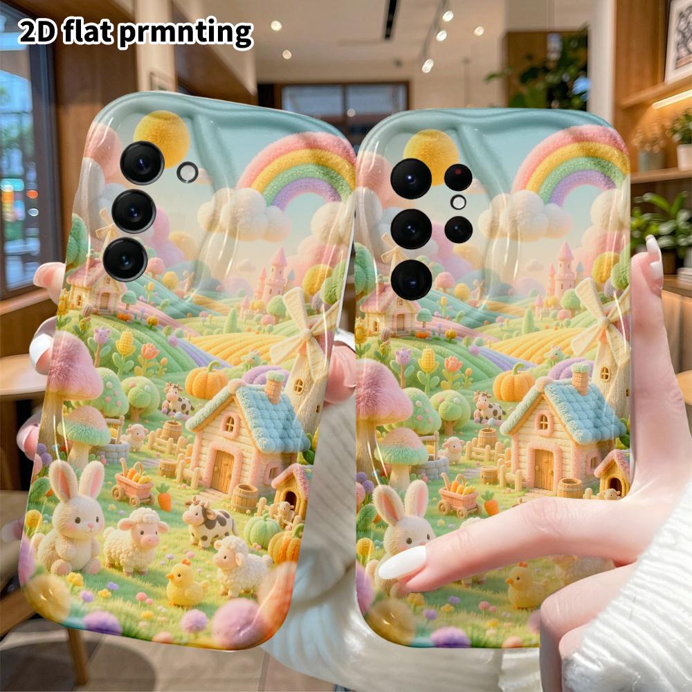 Phone Case: 2D flat, suitable for Samsung Galaxy A34 A35 M05 M06 S20 S22 S21 FE Plus 5G protective case, rainbow pastoral farm, perfect Christmas and
