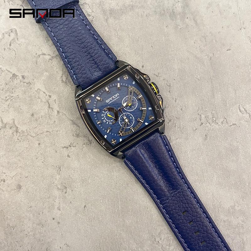 SANDA Sanda Новые кварцевые часы с квадратным ремнем, модные часы с тремя глазами и шестью контактами, весы для ногтей