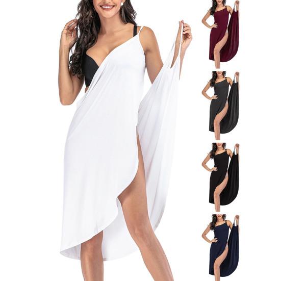 Пляжное платье, сексуальное шитье с разрезом на бретельках, свободная пляжная одежда, струящееся однотонное женское повседневное платье на бретельках, праздничная одежда