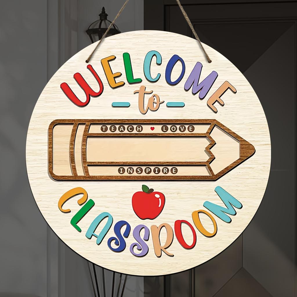 Classic Wooden Welcome To Classroom Sign - Multipurpose Teacher Door Plaque, Wall Hanging Educational Decor, Graduation Season, No Electricity Needed