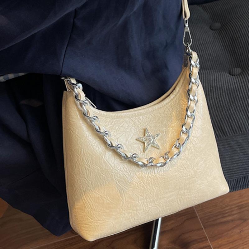 French chain portable shoulder bag summer new fashion bright diamond star underarm bag commuter women's bag oblique span bag tide