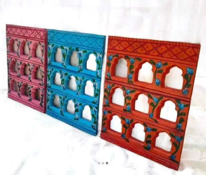 Hand Painted Wooden Jharokha Wall Hanging: Indian Home Decor (Set Of 3)