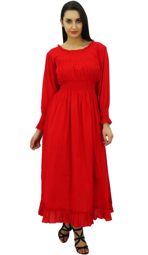 Bimba Women's Cotton Smocked Waist Long Casual Maxi Dress