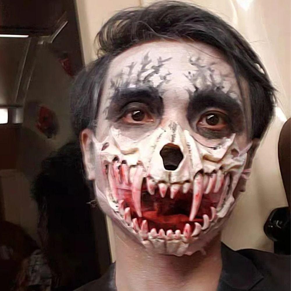 Resin Long Teeth Mask Half Mask Bloody Skull Mask Nightclub Cosplay
