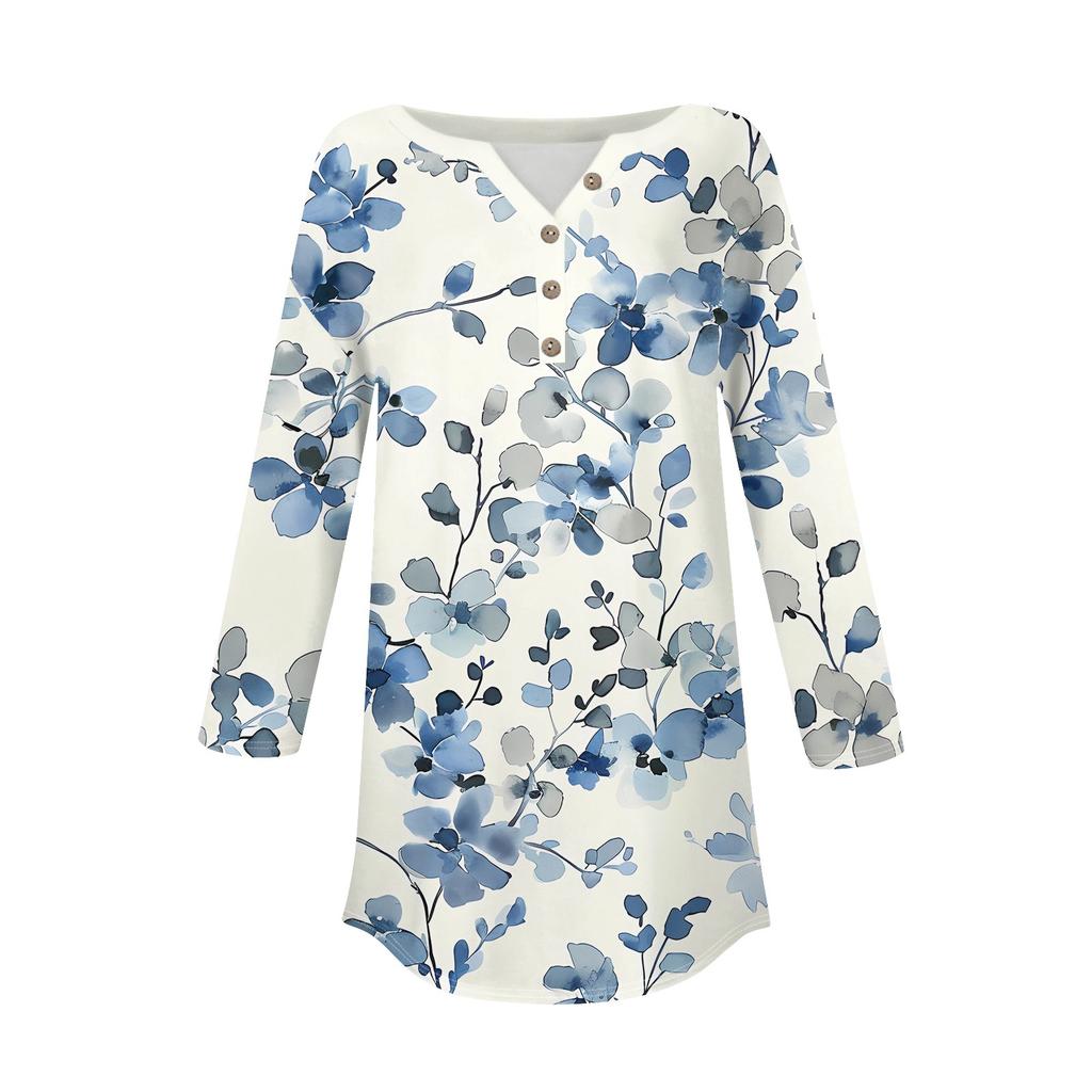 Рубашки с рукавом 3/4 для женщин, модные, повседневные, с круглым вырезом, с принтом, футболка, топ