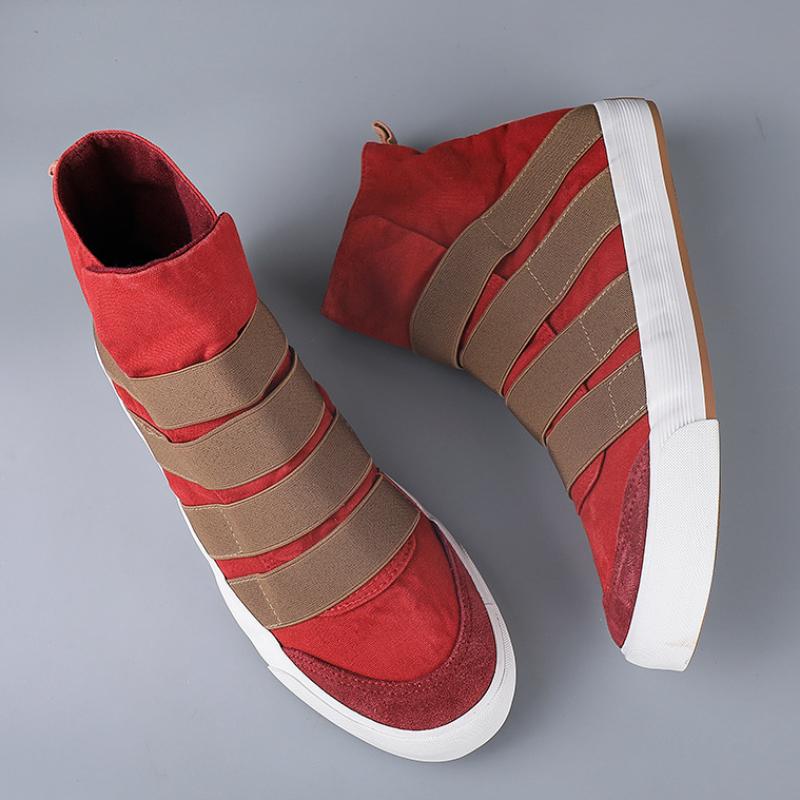 Модные высокие парусиновые мужские туфли мужские кроссовки без застежек на плоской подошве дышащие мокасины 2024 новые полосатые ботинки вулканизированная обувь Tenis Masculino