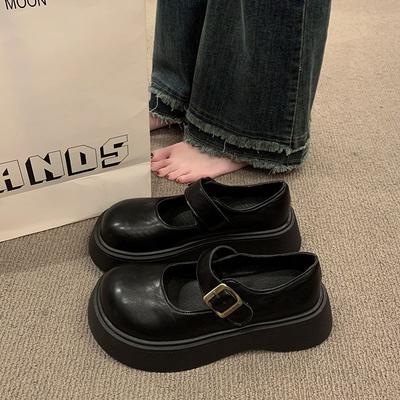 Туфли-лодочки на толстой подошве черного цвета для женской осени, новые, универсальные, Мэри Джен, с юбкой, одинарные туфли