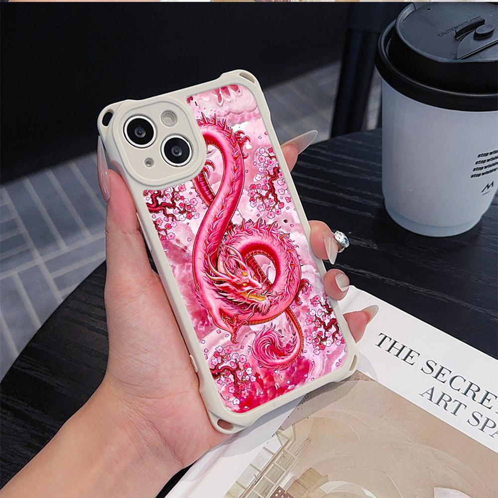 Ae77 Dragon Design Art Soft Phone Cases for iPhone 16 15 14 13 12 11 Pro Max 7 8 Plus XR XS Max with Wrist Strap Lanyard Corner Protection Back Cover