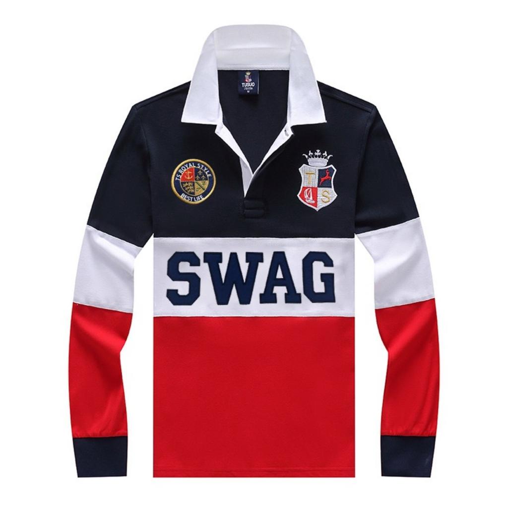 Мужская рубашка-поло STORN SWAG с длинным рукавом Королевский Повседневная Спортивная Вечеринка Высококачественный Хлопок Вышивка Роскошный Контрастный Цвет Оригинальный Дизайн