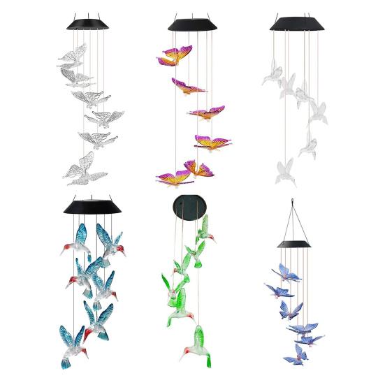 Hummingbird Shape Wind Chimes Butterfly Hanging Pendant Waterproof Solar Power Automatic Lighted Wind Chimes Outdoor Decoration