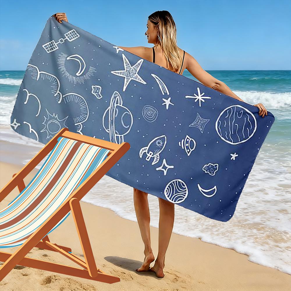 Space Doodles with Stars and Planets Design Beach towel quick-drying for travel outdoor sports jogging beach and swimming