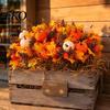 Reusable Autumn Bouquet Artificial Fall with Fabric Pumpkins Maple Leaves Wheat Berries, Orange Yellow Brown Home Decor for Thanksgiving Centerpieces,