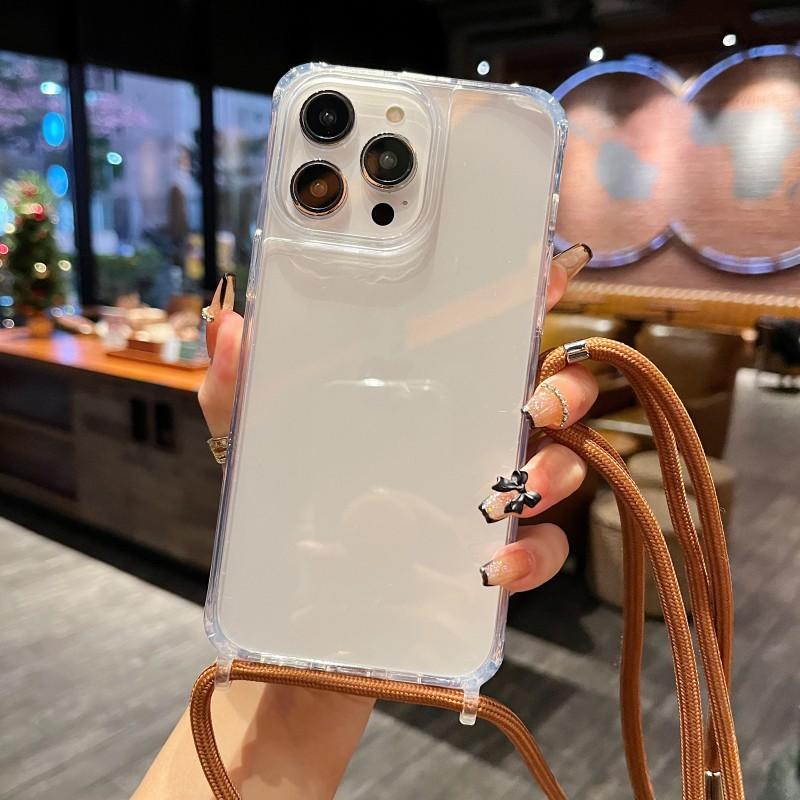 Прозрачный чехол со ремешком для 17 16 15 13 12 11 14 Pro Max Mini XR X XS Max Plus Air, шнурок-цепочка через плечо, пластиковая акриловая крышка