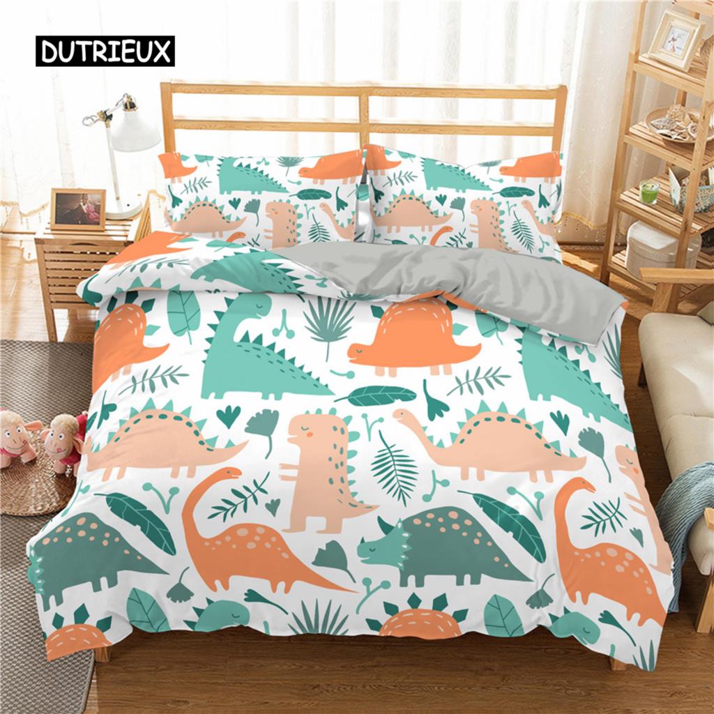 Cartoon Dinosaur Duvet Cover Animal Bedding Set Microfiber 3D Print Comforter Cover For Kids Girl Boy Bedroom Double Single Size