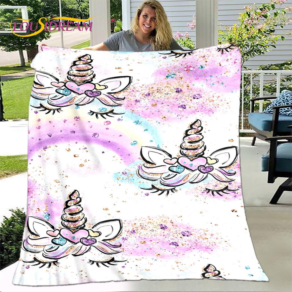 Cartoon Cute Unicorn Blanket,Flannel Blanket Throw Blanket,Children's Warm Blanket for Living Room Bedroom Beds Sofa Travel Gift