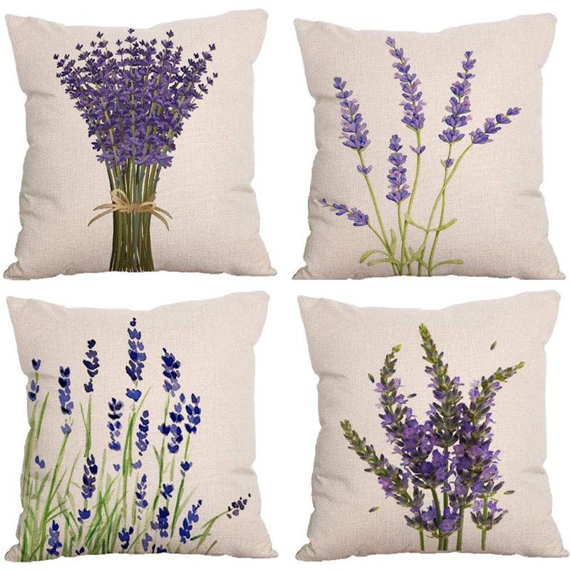 Растение и Цветок Льняная Наволочка Фиолетовая Лаванда С Принтом Подушка Чехол Наволочка Дом Диван