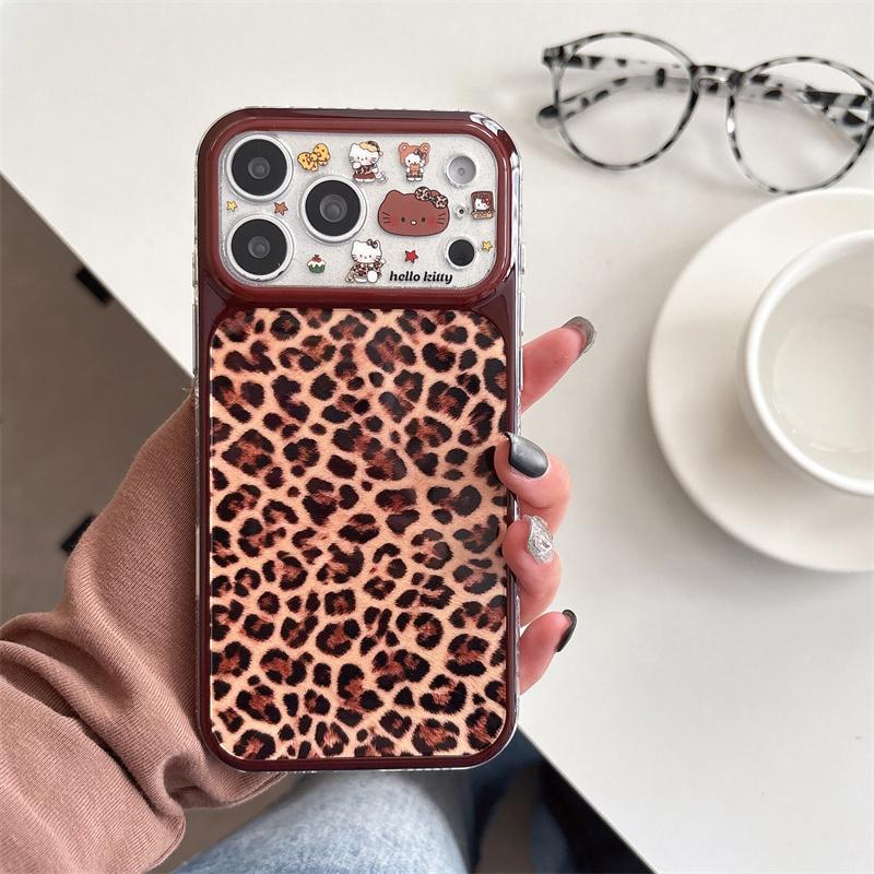 Милый чехол для телефона Hello Kitty с леопардовым принтом для iPhone 17 16 15 14 Pro Max, Кавайная коричневая мультяшная защитная крышка для девочек