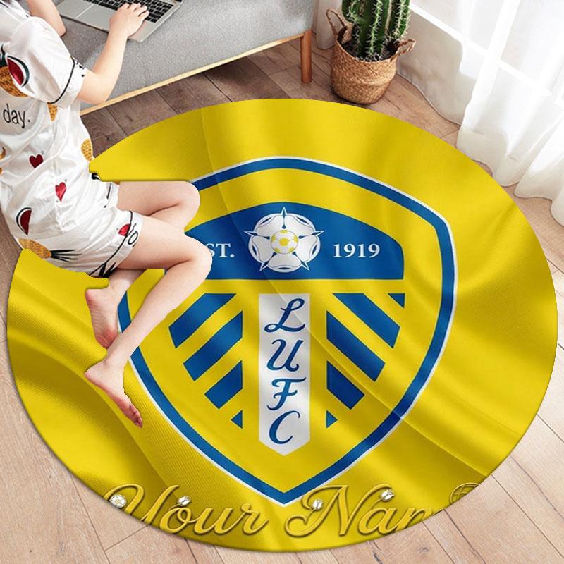 Круглый ковер с индивидуальным именем Leeds United, Ковер для гостиной, спальни, дивана, игровой комнаты, Нескользящий коврик для пола
