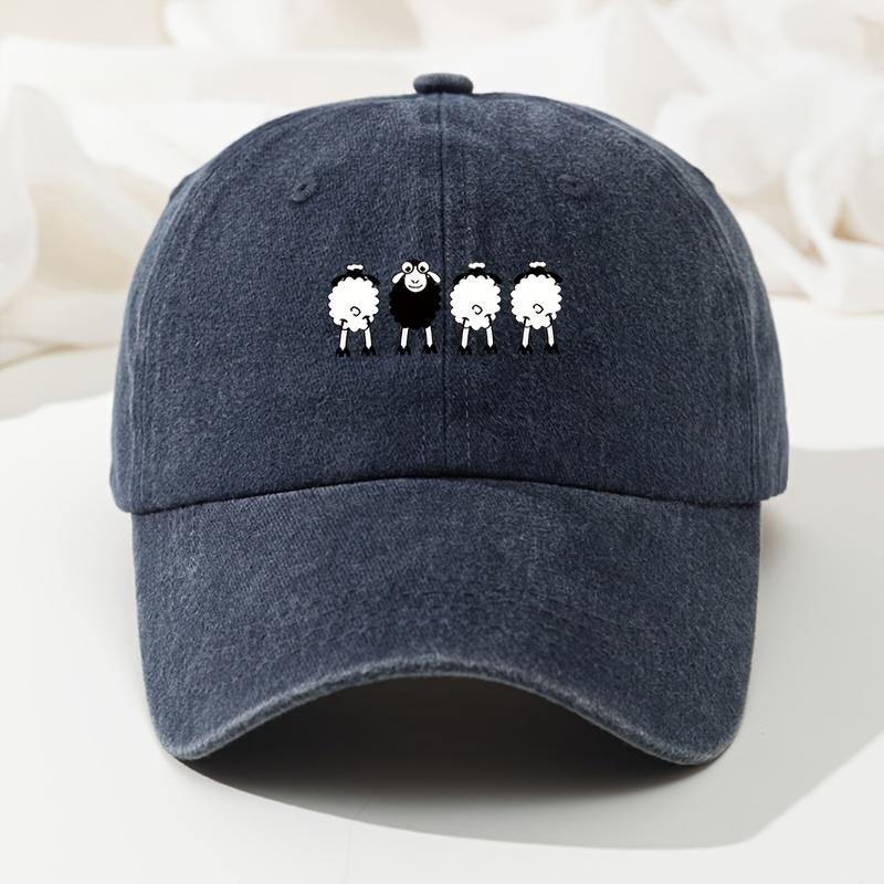 Cartoon Sheep Print Baseball Cap Retro Washed Casual Hat Adjustable High Quality Dad Truck Fishing Hat for Men and Women