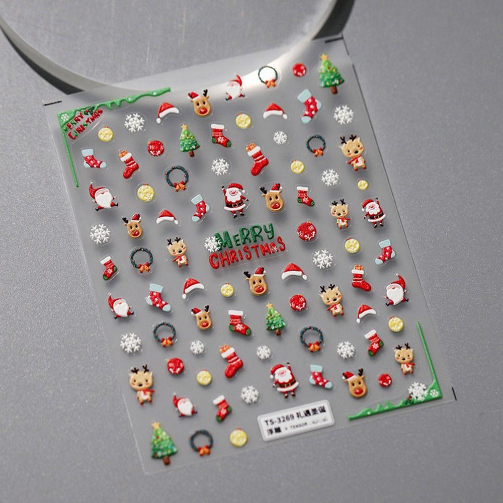 Рождественские наклейки для ногтей Санта Снеговик Маникюрные наклейки Мультяшные наклейки для нейл-арта Женщины