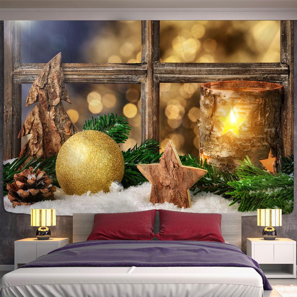 Christmas Pop Hanging Window View Printing Home Decor Tapestry Christmas Gift Bedroom Wall Decor Polyester Backdrop Fabric