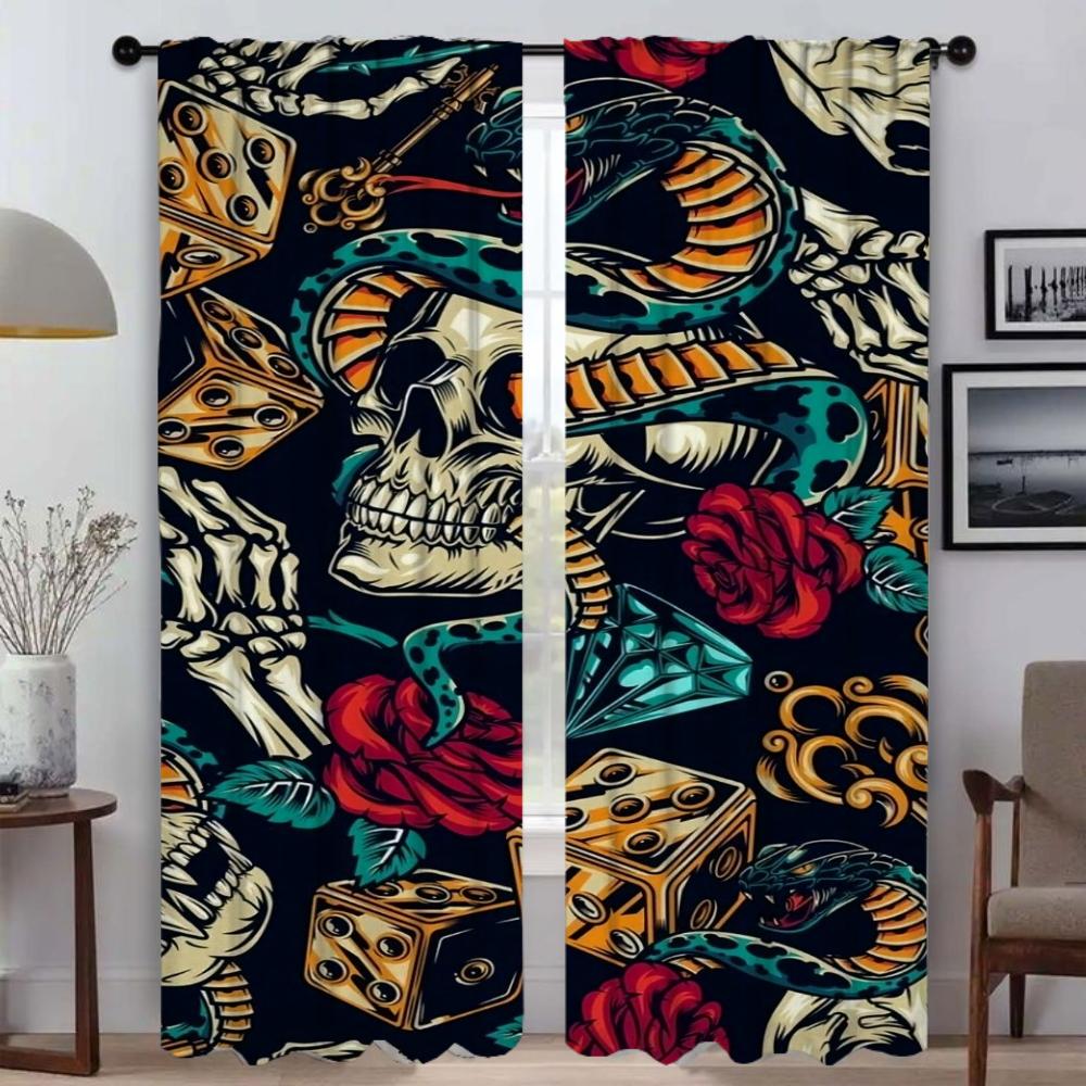 Skull Halloween Decoration Blackout Curtains for Living Room Shades Tulle for Bedroom Home Interior Curtains 2 Pieces Partition