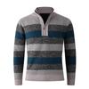 Autumn And Winter Men'S Striped Stand-Up Neck Sweater Semi-Zipper Piled Thickened Casual Knitted Sweater
