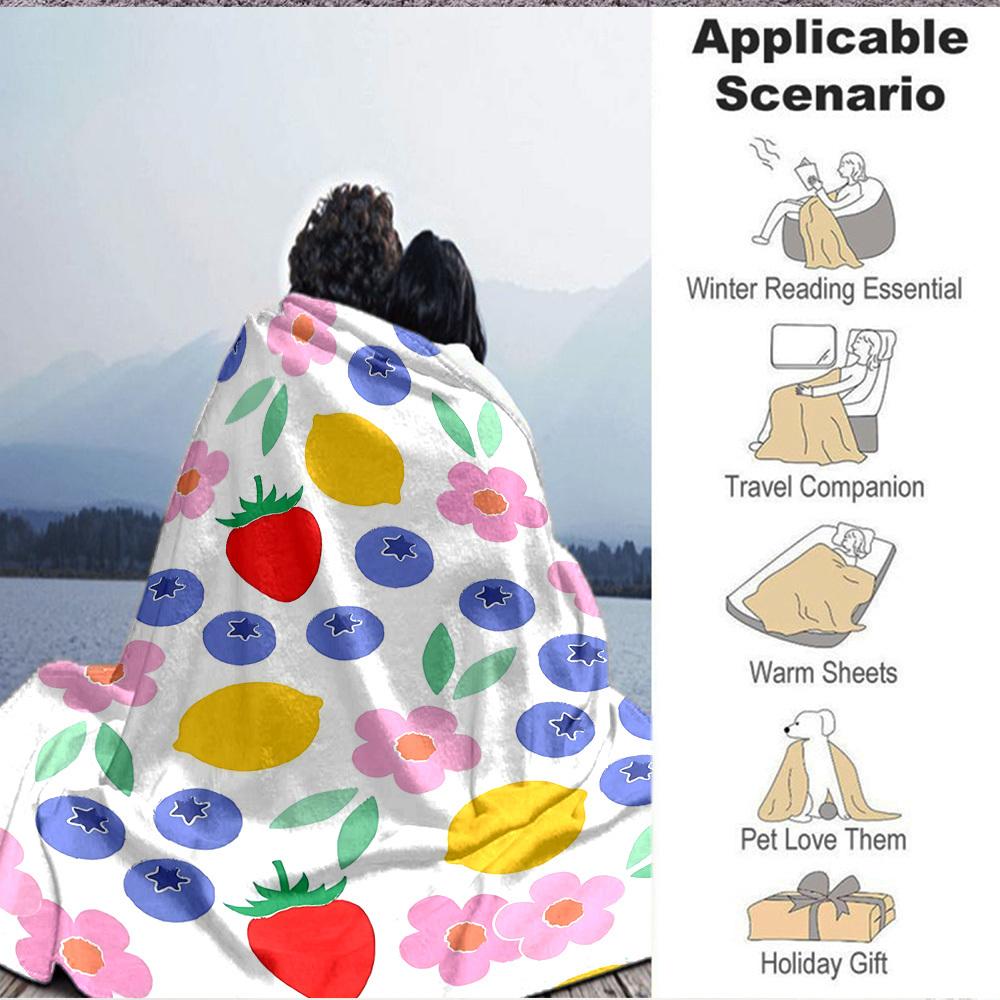 1pc Fruit Garden Lightweight Flannel Blanket, Comfortable and Warm Blanket, for Office and Camping Sofa Bed, Livingroom006