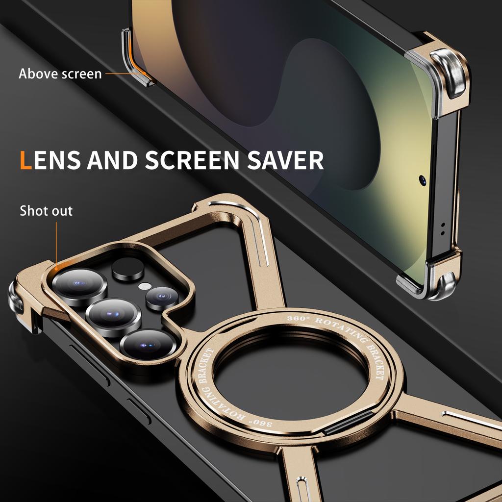 Frameless Case For iPhone 16 15 14 13 Pro Max Minimalist Phone Case Magnetic Kickstand Titanium Metal Frameless Protective Shockproof Case