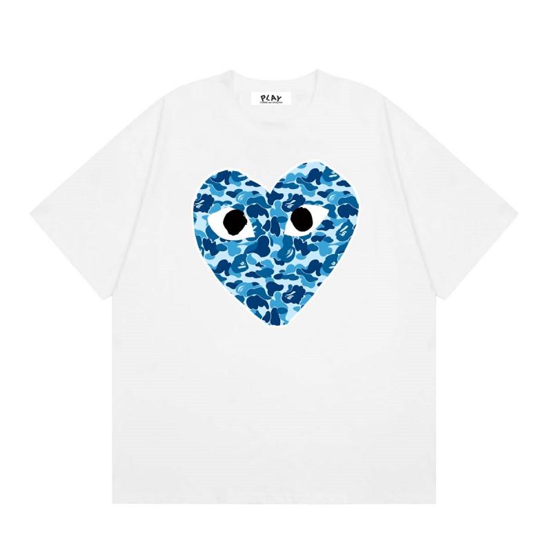 Cotton Short Sleeve T-Shirt With Heart Embroidery Couples Loose Fit Unisex Streetwear Tee