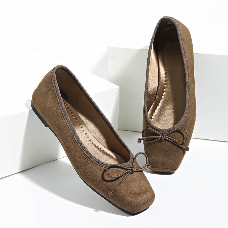 Модные Новые Женские Туфли-балетки с Бантом, Женская Дизайнерская Обувь, Удобные Ретро Коричневые Бархатные Повседневные Мягкие Подошвы для Улицы