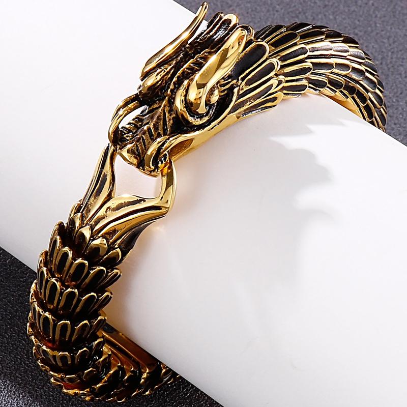 Крутой браслет-цепочка с килем в виде тела дракона для мужчин, тяжелый золотой цвет, мужские браслеты из нержавеющей стали, браслеты в стиле панк-рок, ювелирные изделия для мальчиков