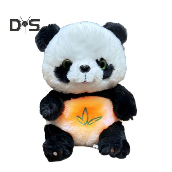 Panda Bear Plush Toy with Sound Light Sensing Soft Comfortable Stuffed Animal for Anxiety Relief Soothing Sleep Companion with Musical Lights