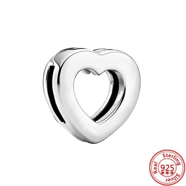 Стерлингового серебра 925 пробы, бусины, буквы, сердце, листья, круг, сверкающие клипсы, подвески, подходят для браслета с отражениями, ювелирные украшения