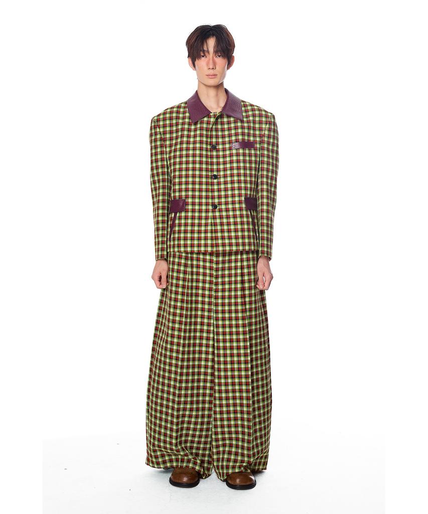 GREEDILOUS Check Wide Single Pleats Pants